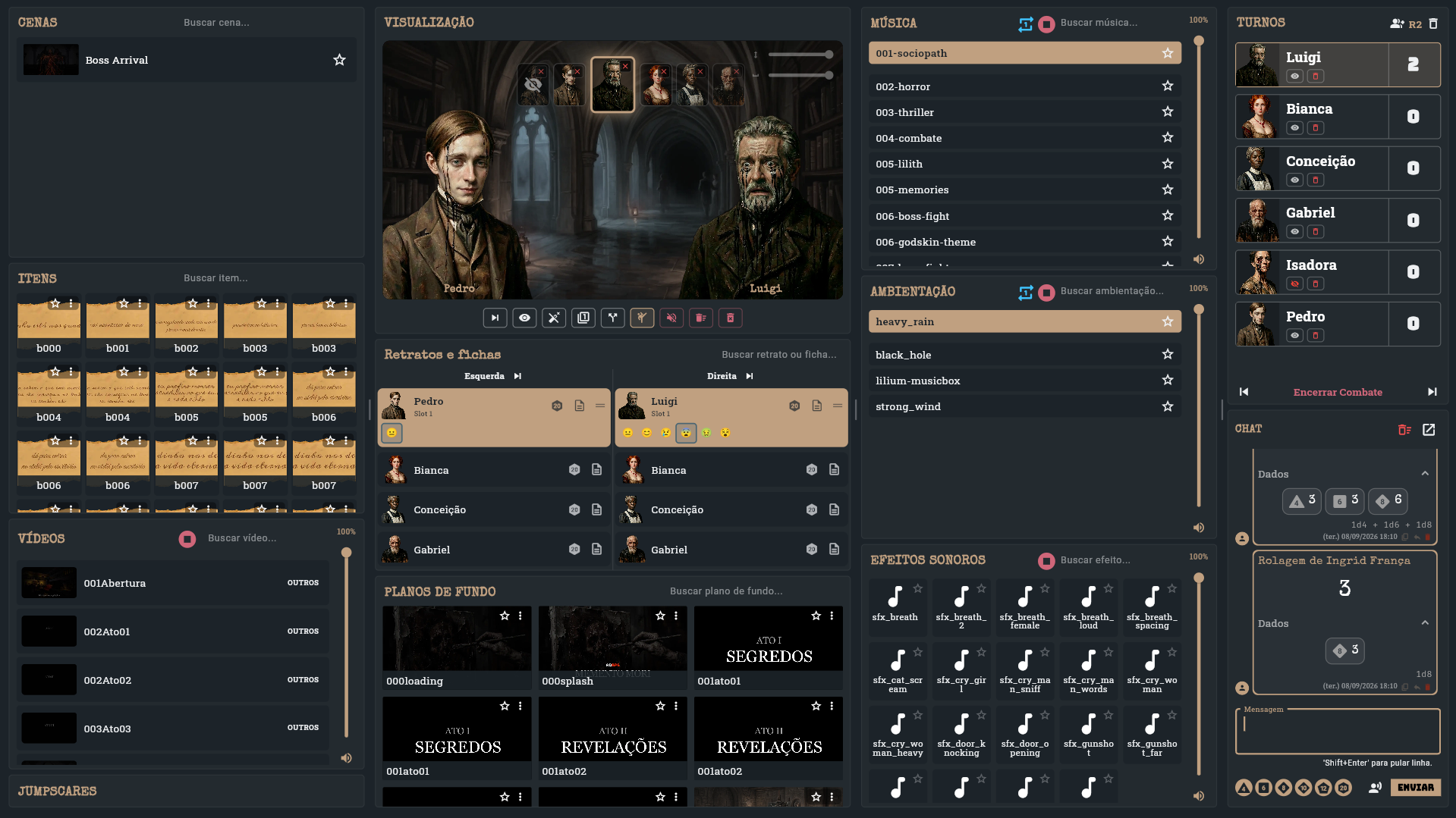 Dice Queen VTT - Modo Palco: Visão de quem narra